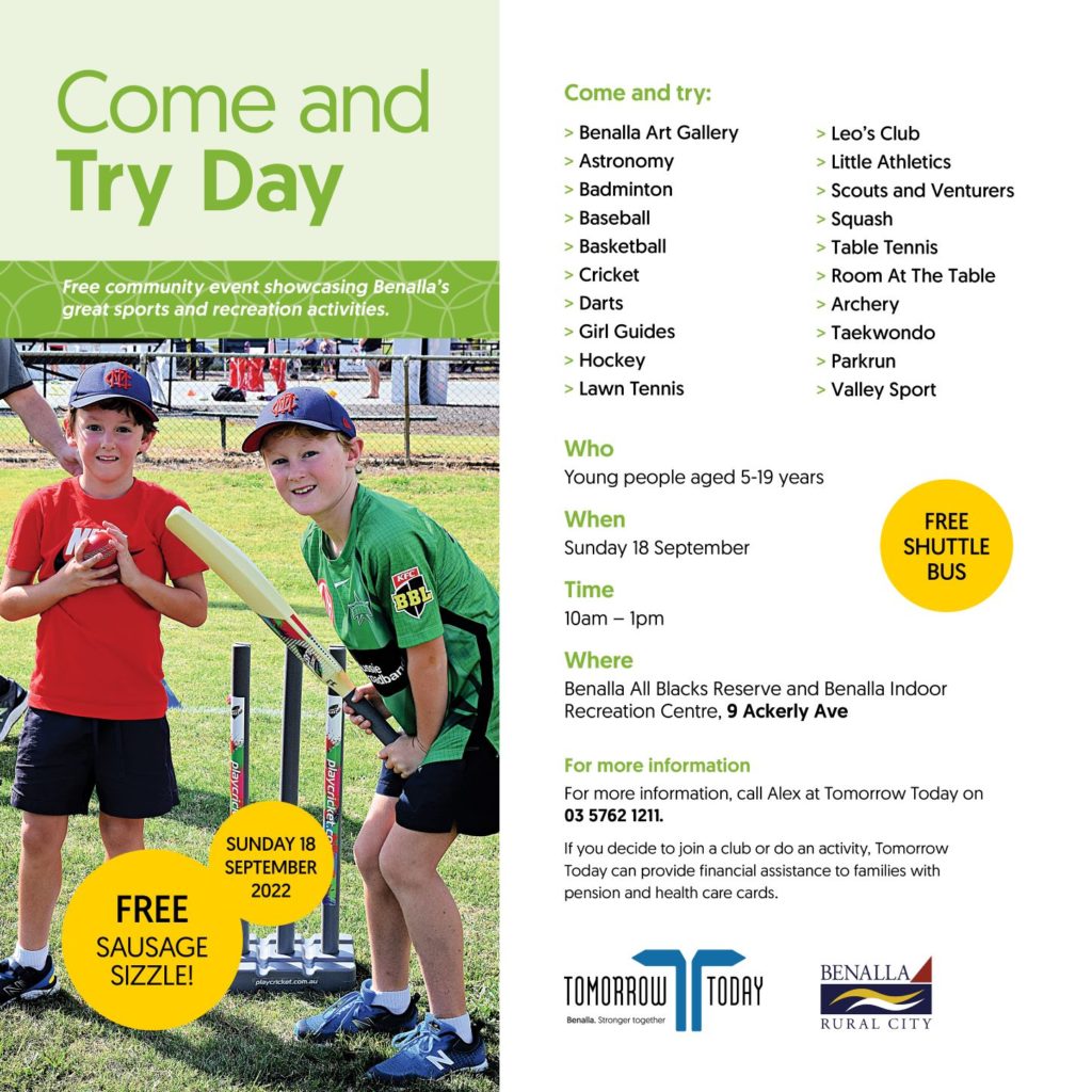 Brochure Come and Try Day list of activities